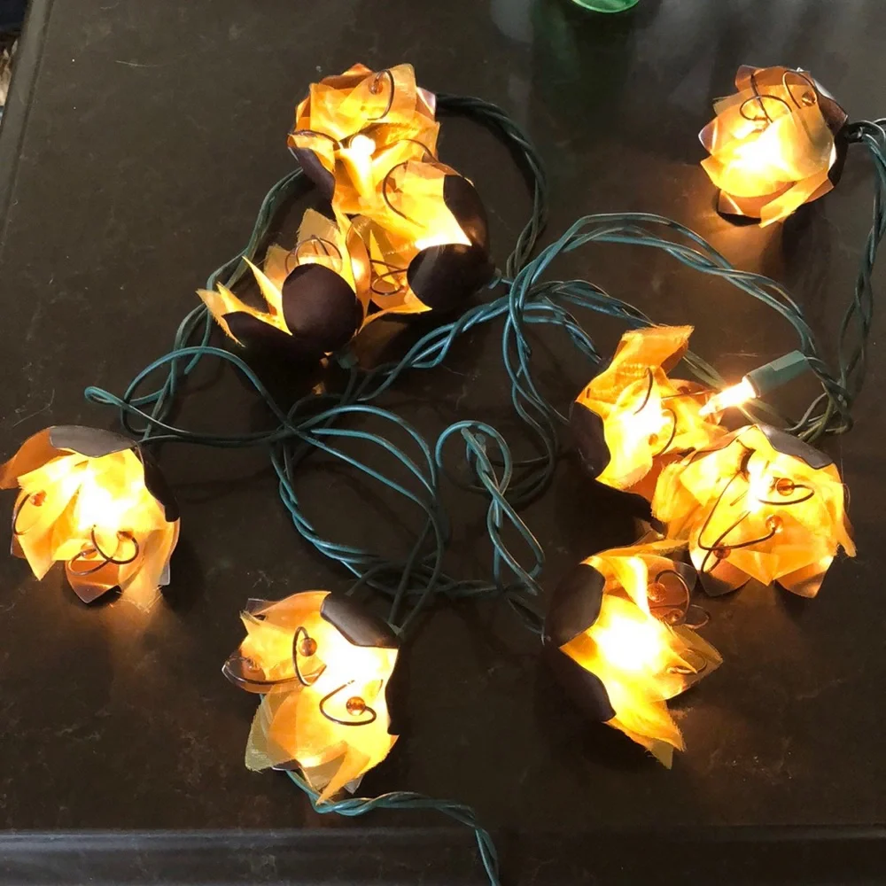 Vtg 9‎ String Lights Lotus Flower Fairy Lights Bedroom Home Decor Wall Hanging